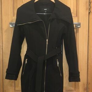 Avanti Black Trench Coat with Gold Zipper Accents and Belt Sz Sm